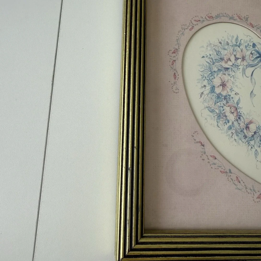 Vintage HOMCO‎ Home Interiors Floral Heart Picture with Gold Frame Cottage Core